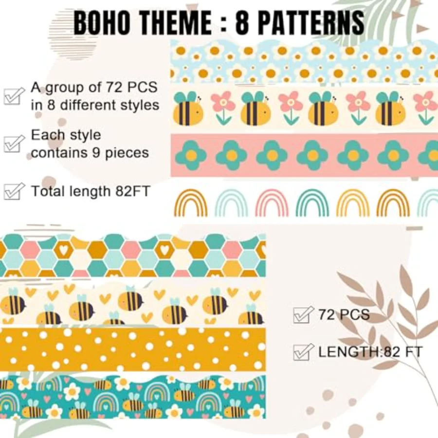 82Ft Bee Bulletin Board Borders 8 Designs 72Pcs Boho Bee Honeycomb, view 3