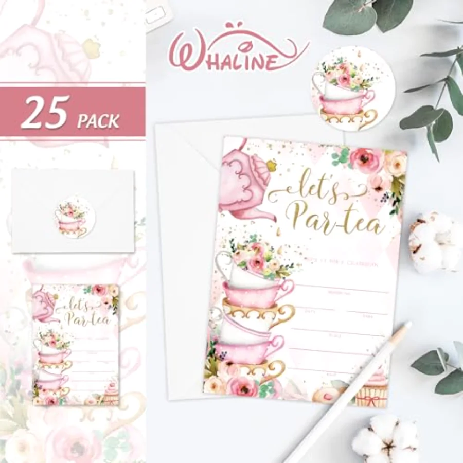 25 Packs Tea Party Invitations 5 x 7 Inch Floral Fill-In Invitation Cards, view 3