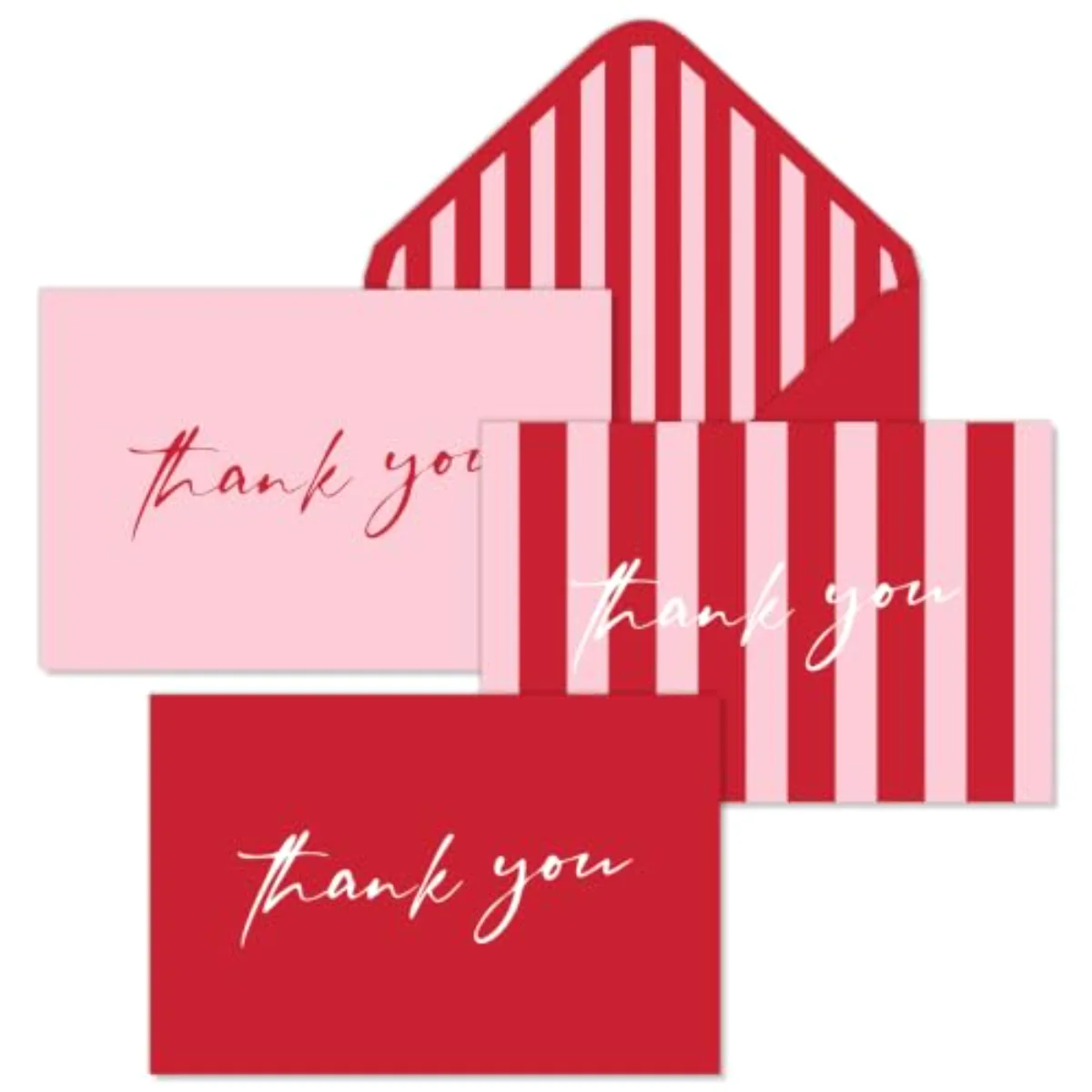 24 Pack Striped Thank You Cards Red and Pink Greeting Cards Blank Note