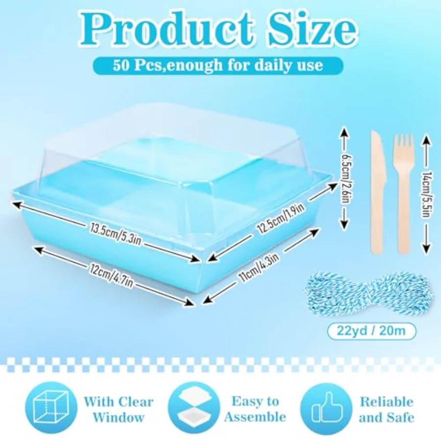 50 Set Blue Small Charcuterie Boxes with Lids Forks Knives Summer Clear, view 2