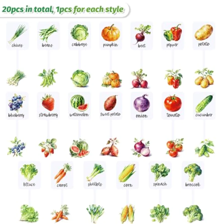 20Pcs Acrylic Vegetable Fruit Plant Label Signs Garden Markers 20 Styles, view 3