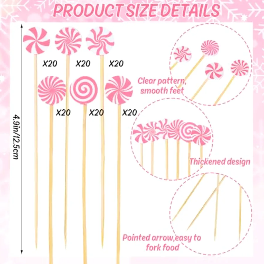 120 Pcs Christmas Cocktail Picks 6 Styles Cute Candy Shape Handmade, view 2