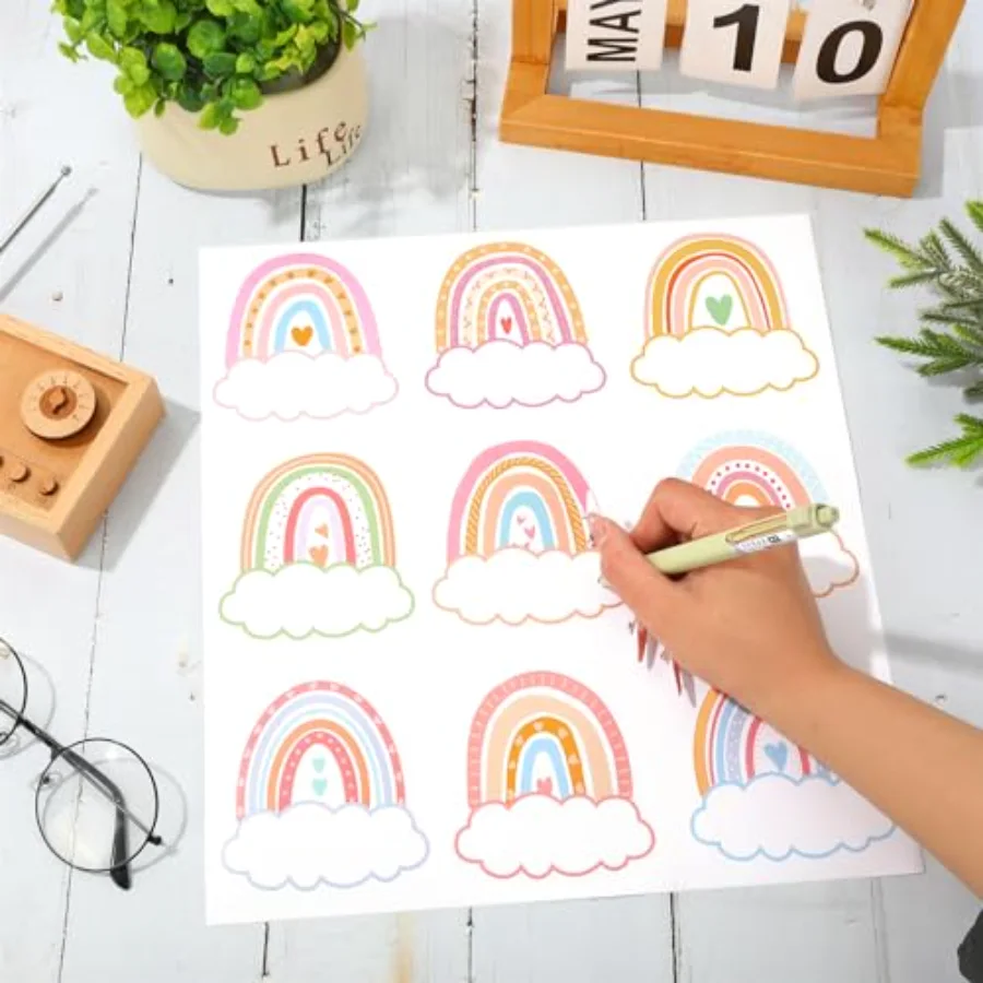 135Pcs Pastel Rainbow Cloud Name Tag Stickers 9 Designs Nameplate Decals, view 3