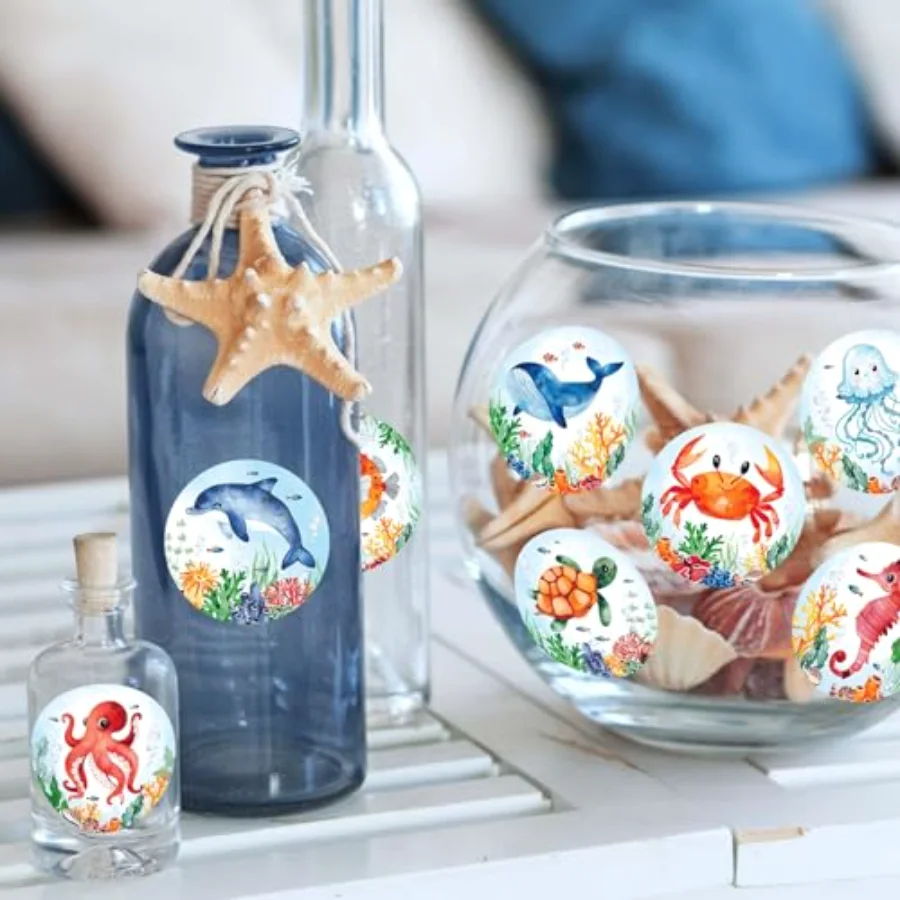 1000Pcs Summer Ocean Animals Stickers Roll Watercolor Marine Sea Life, view 4
