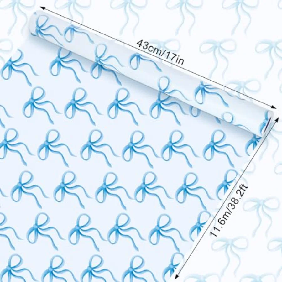 Blue Bow Wrapping Paper -Mini Roll- 17in x 38Ft Bow-knot Gift Wrap Paper, view 2