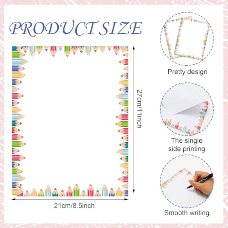 80 Sheets Colorful Pencil Border Stationery Paper Letterhead Letter, view 2