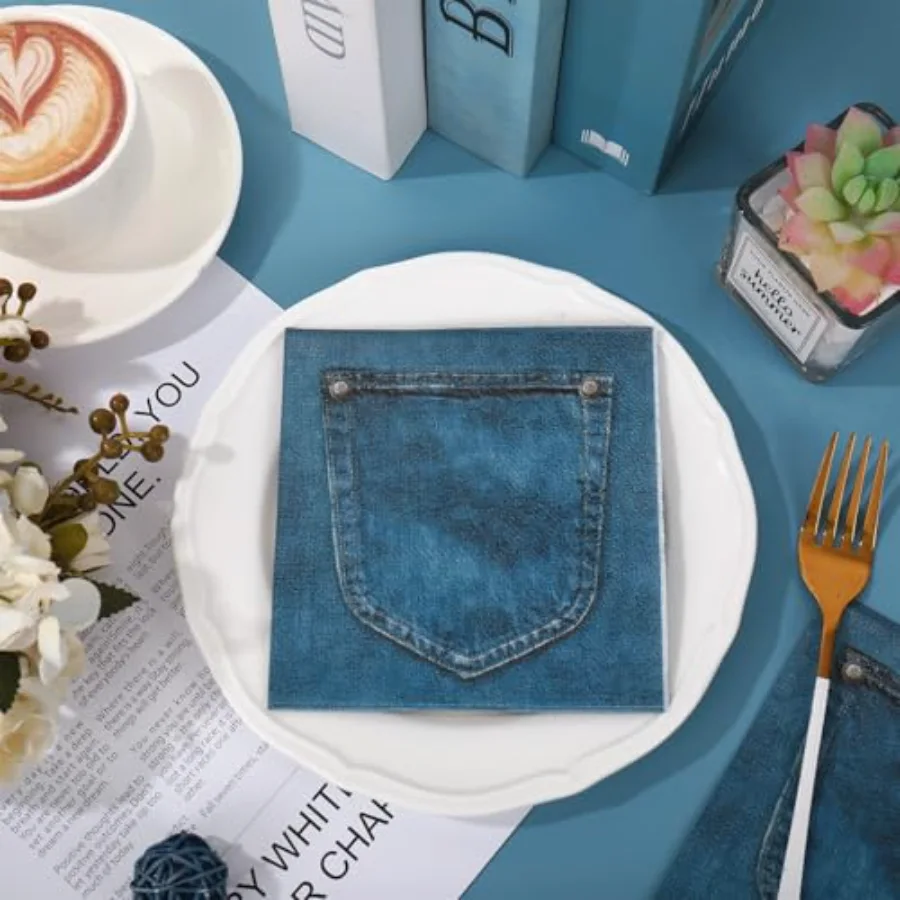 50Pcs Blue Jean Cocktail Napkins Denim Style Paper Napkins Western, view 4