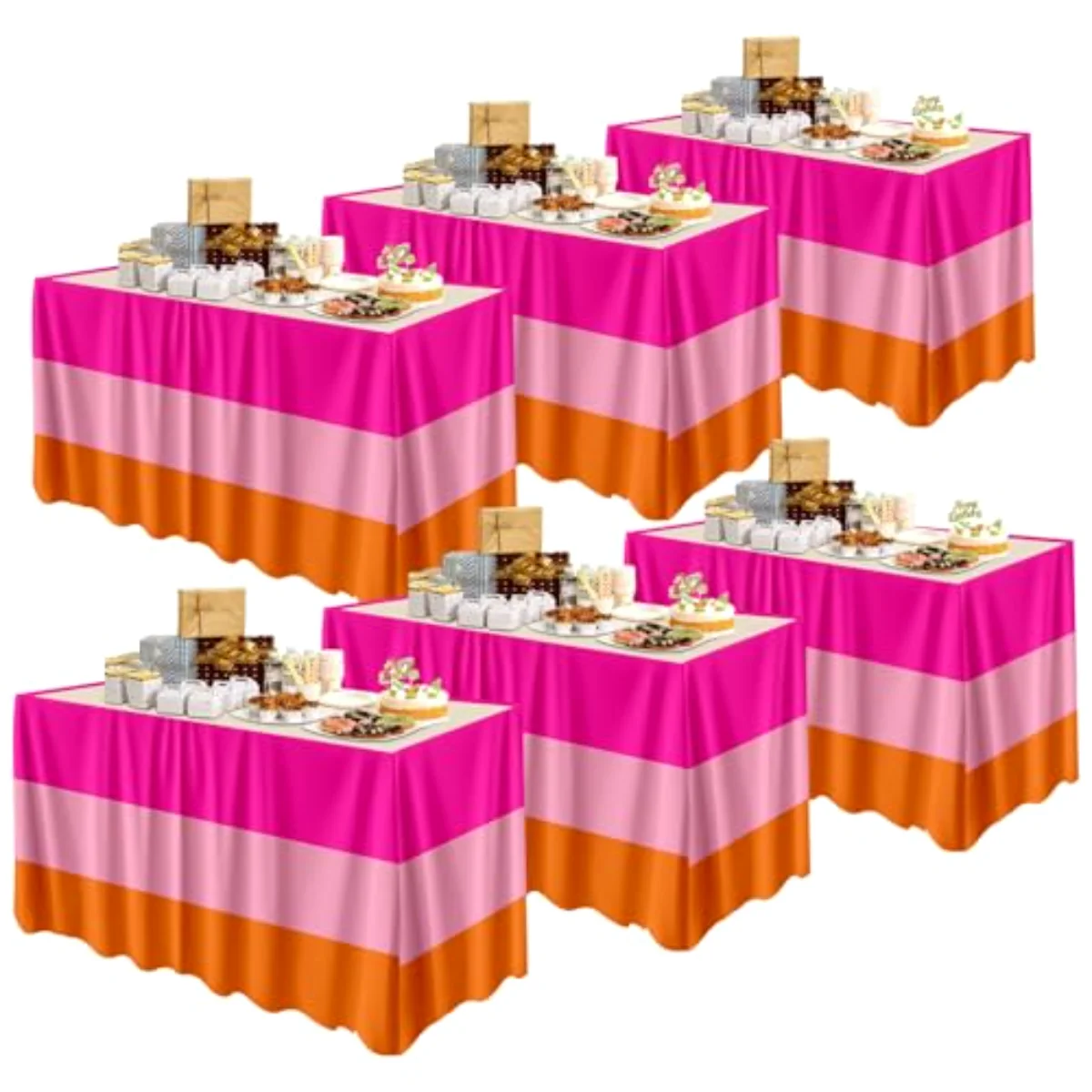 6Pcs Pink Orange Plastic Table Skirts 3-Color Striped Table Skirt