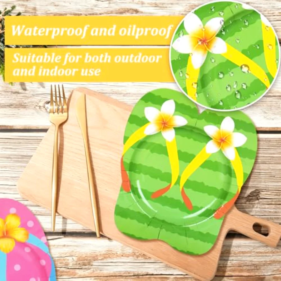 Hibiscus Flip Flops Plates Tropical Summer Luau Paper Plates Hawaiian, view 3