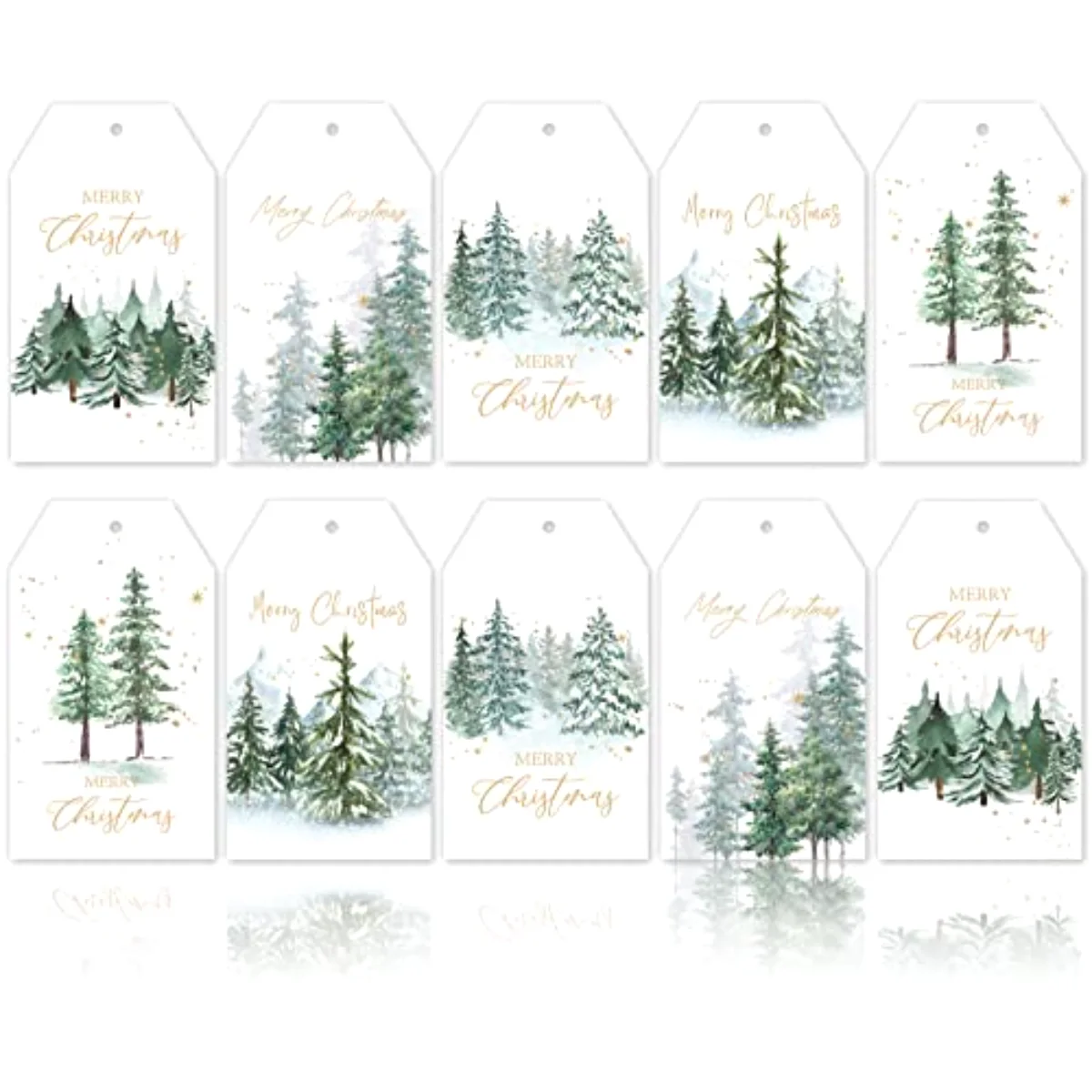 120Pcs Christmas Paper Gift Tags Watercolor Christmas Tree Tags Gold Foil