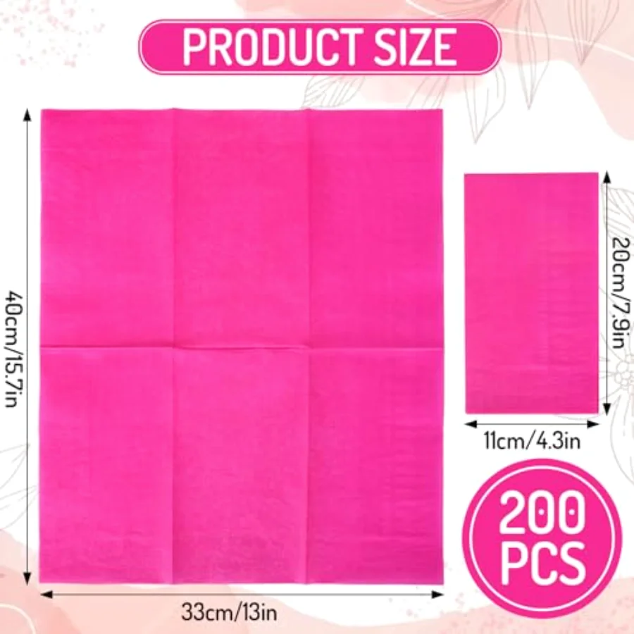 200 Pcs Hot Pink Guest Napkins Disposable Paper Dinner Napkin Party, view 2
