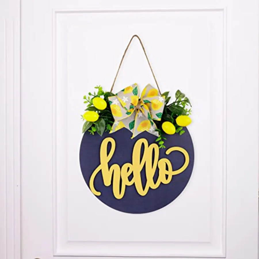 Lemon Wooden Hanging Sign 3D Hello Summer Welcome Sign Front Door Decor, view 4