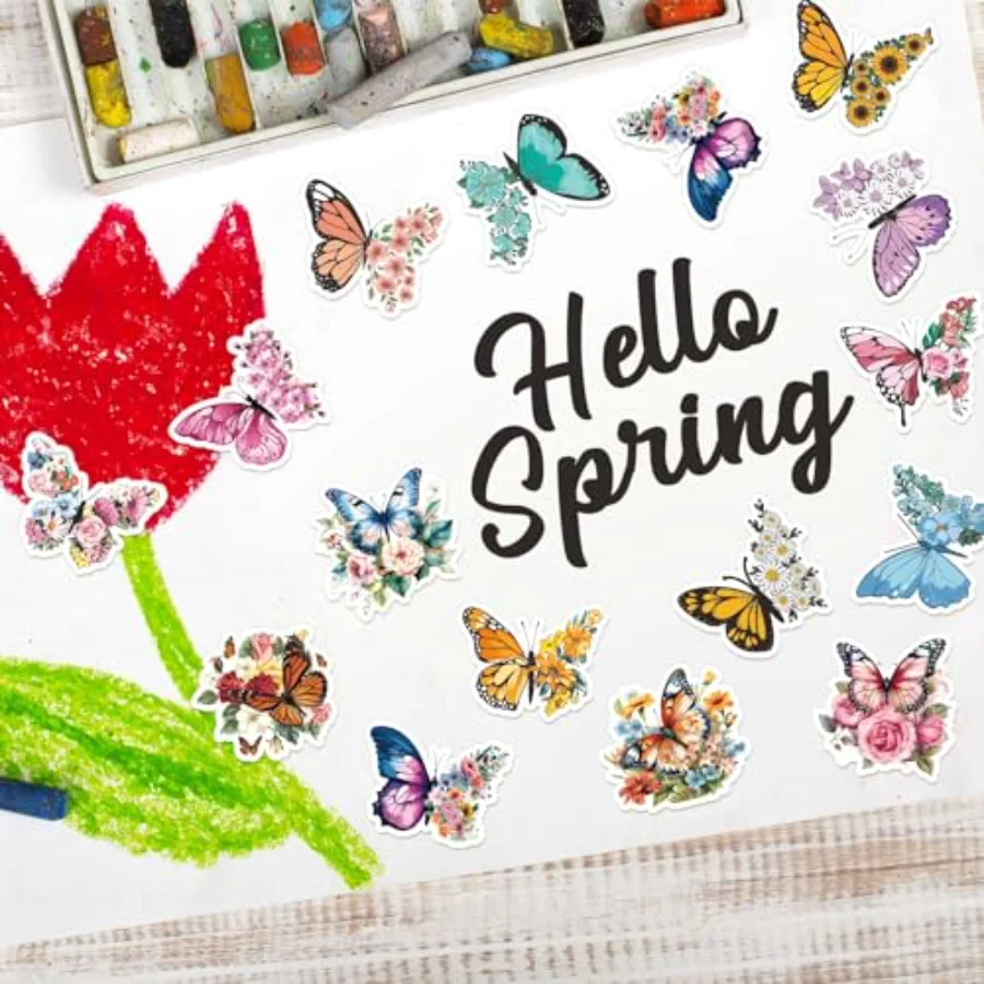 1000Pcs Butterfly Flower Stickers Roll Spring Floral Colorful Paper Decals, view 4