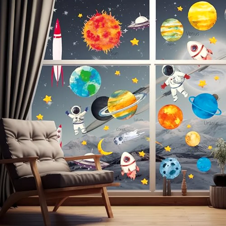 6 Sheet Outer Space Window Clings Space Astronaut Spacecraft Rockets Solar, view 4