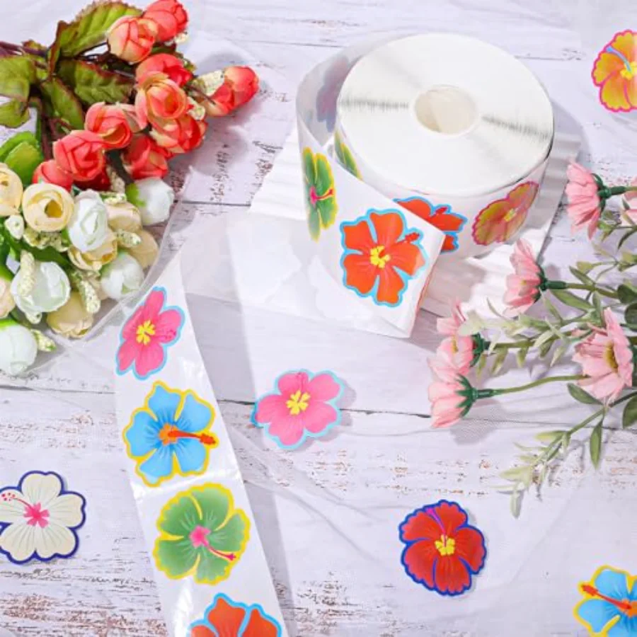 1000Pcs Hawaiian Tropical Luau Stickers Summer Hibiscus Sticker Self, view 3