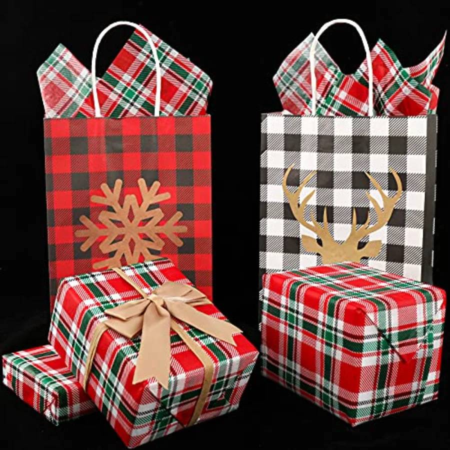 100 Sheets Christmas Tissue Paper Buffalo Plaid Wrapping Paper Red Green, view 4
