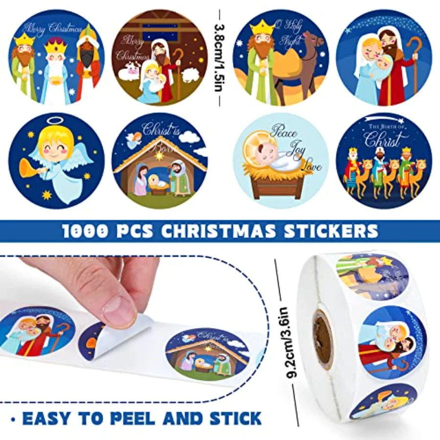 1000Pcs Christmas Stickers 1.5Inch Jesus Sticker Nativity Round Stickers, view 2