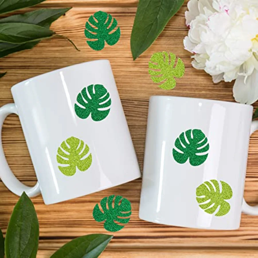 500Pcs Summer Monstera Leaves Stickers Glitter Green Palm Leaf Decals, view 4