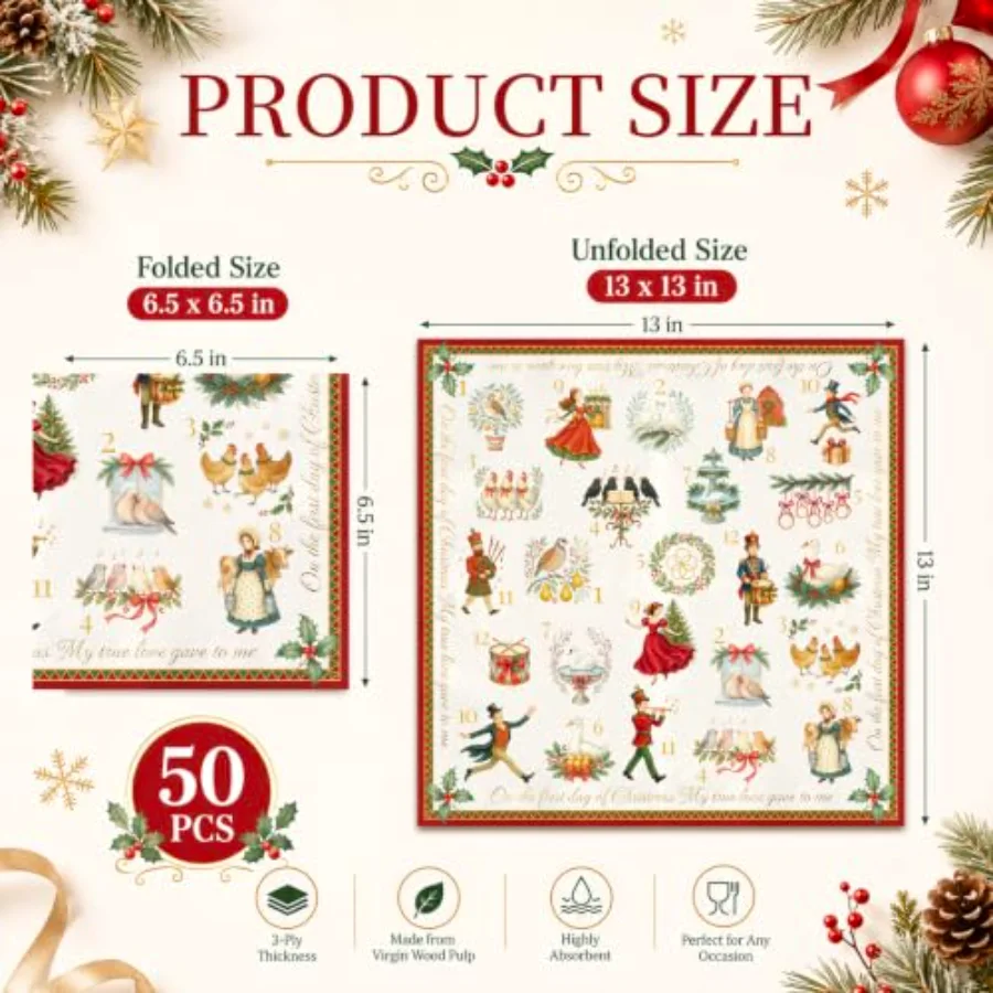 50 Pcs Christmas Luncheon Napkins, view 2