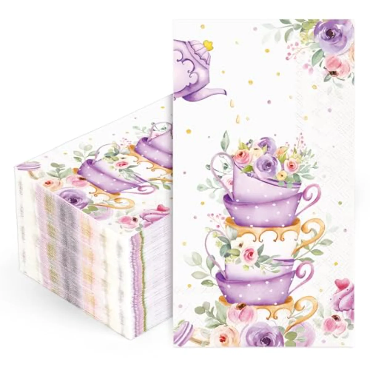 100 Pcs Tea Party Guest Napkins Disposable Napkins Purple Flower Floral