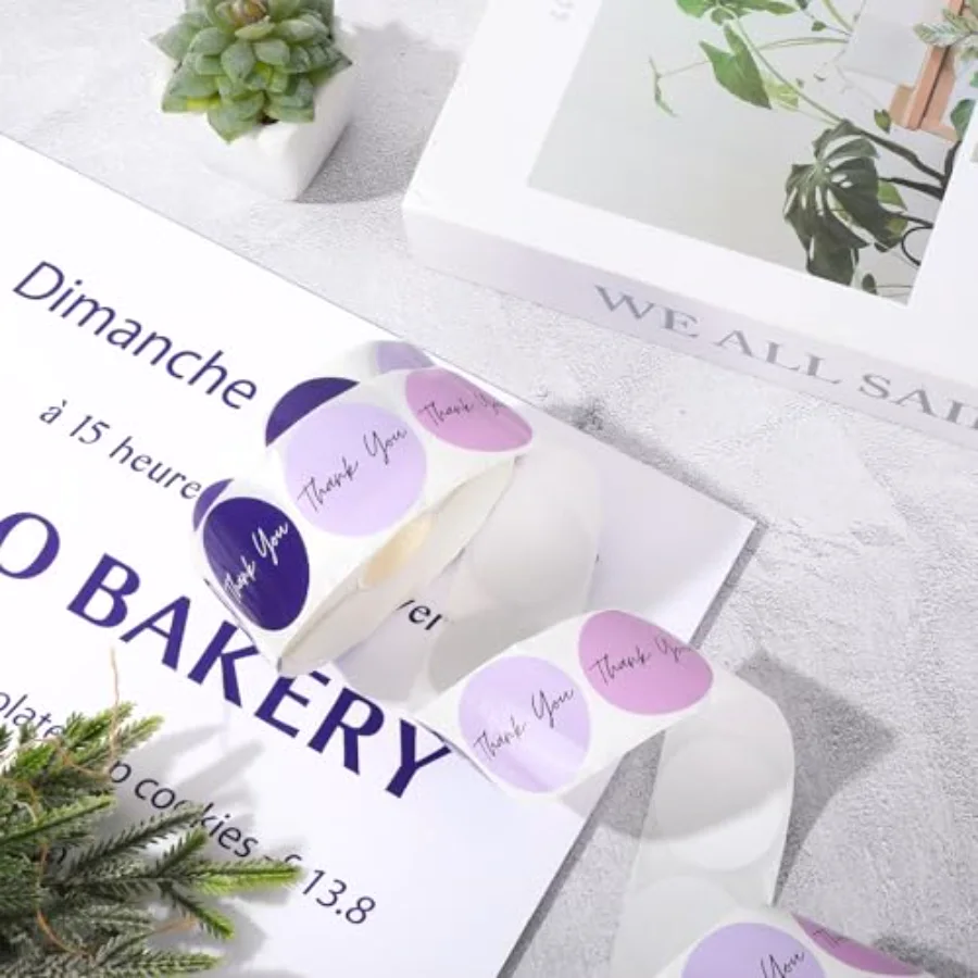 1000Pcs Purple Thank You Stickers 6 Lavender Colors Paper Decals Adhesive, view 4