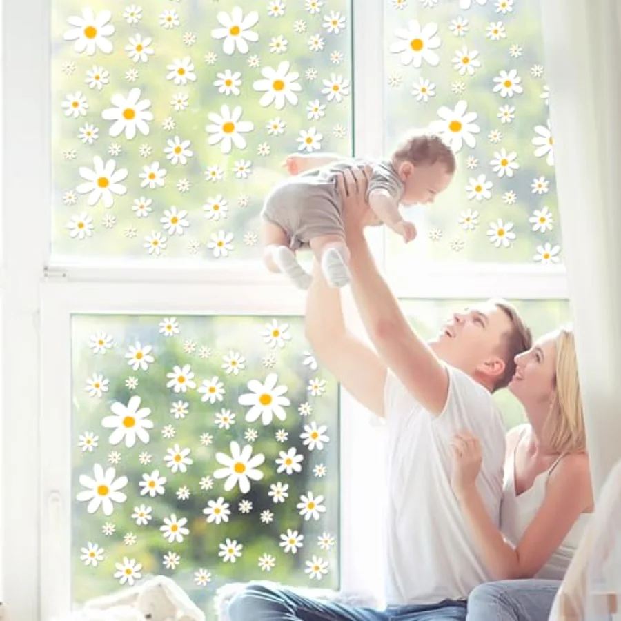 154 Pcs Daisy Flower Window Clings Boho Daisy Floral Window Decal White, view 4