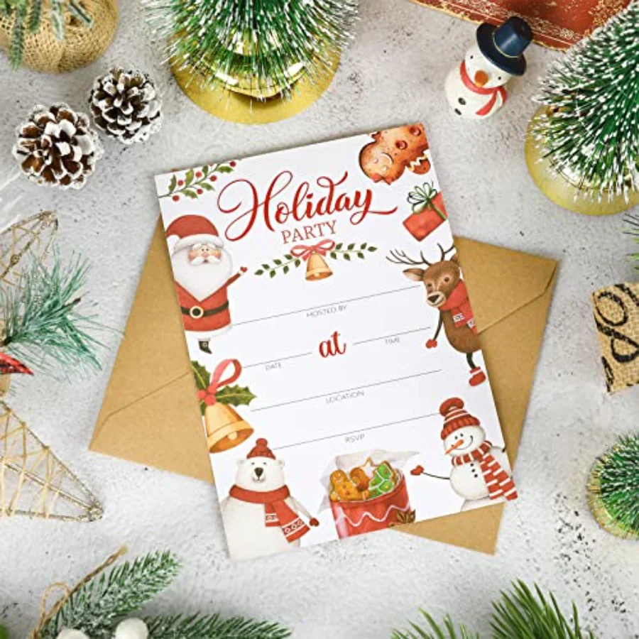 Christmas Party Invitations 25 Pack Cartoon Animal Holiday Invitation, view 3