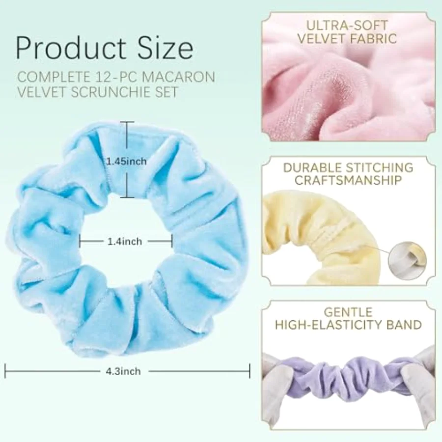 Pastel Hair Scrunchies Elastic Scrunchy Bobbles Velvet Hair Bands Boho, view 2