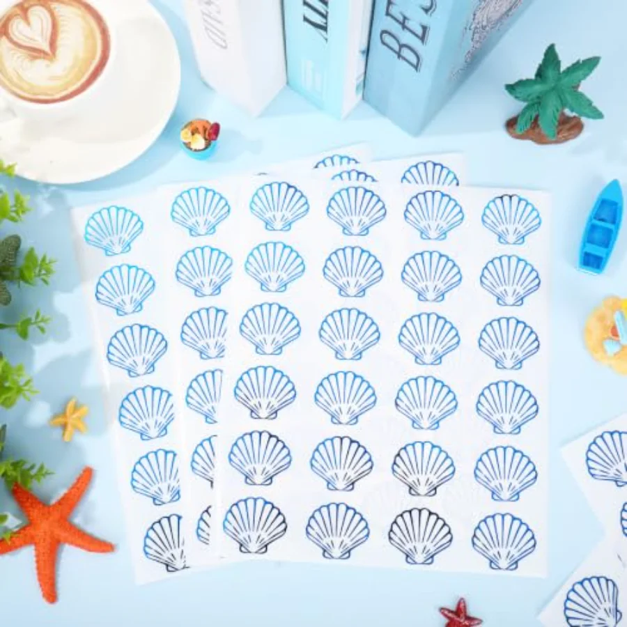 480Pcs Seashell Stickers Blue Foil Clear Sea Shell Decals Beach Themed, view 3