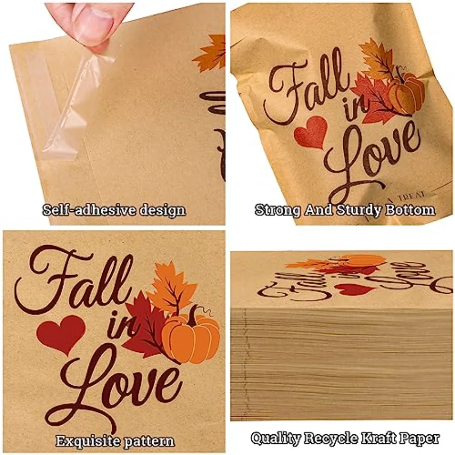 100 Pack Fall Wedding Favor Candy Bags Fall in Love Treat Bags Pumpkin, view 3