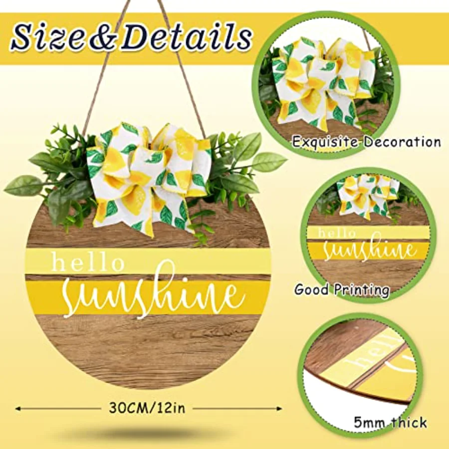 Hello Sunshine Wooden Hanging Sign Summer Welcome Sign Front Door Decor, view 2