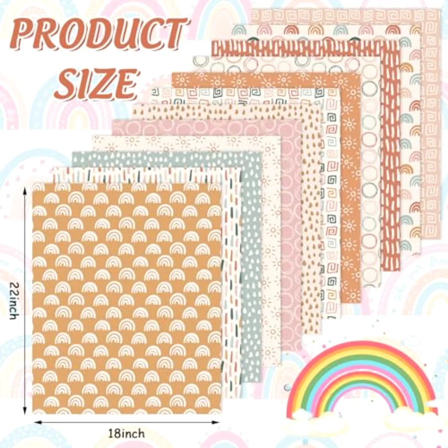 12Pcs Boho Cotton Fabric Bundles Boho Sun Circle Raindrops Fat Quarters, view 2