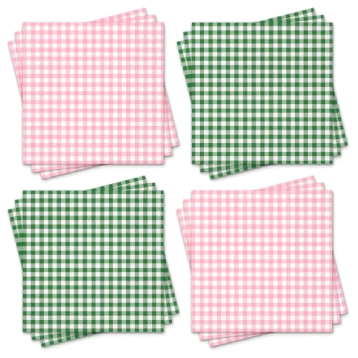 100 Pcs Pink Green Plaid Luncheon Napkins Gingham Checkered Disposable