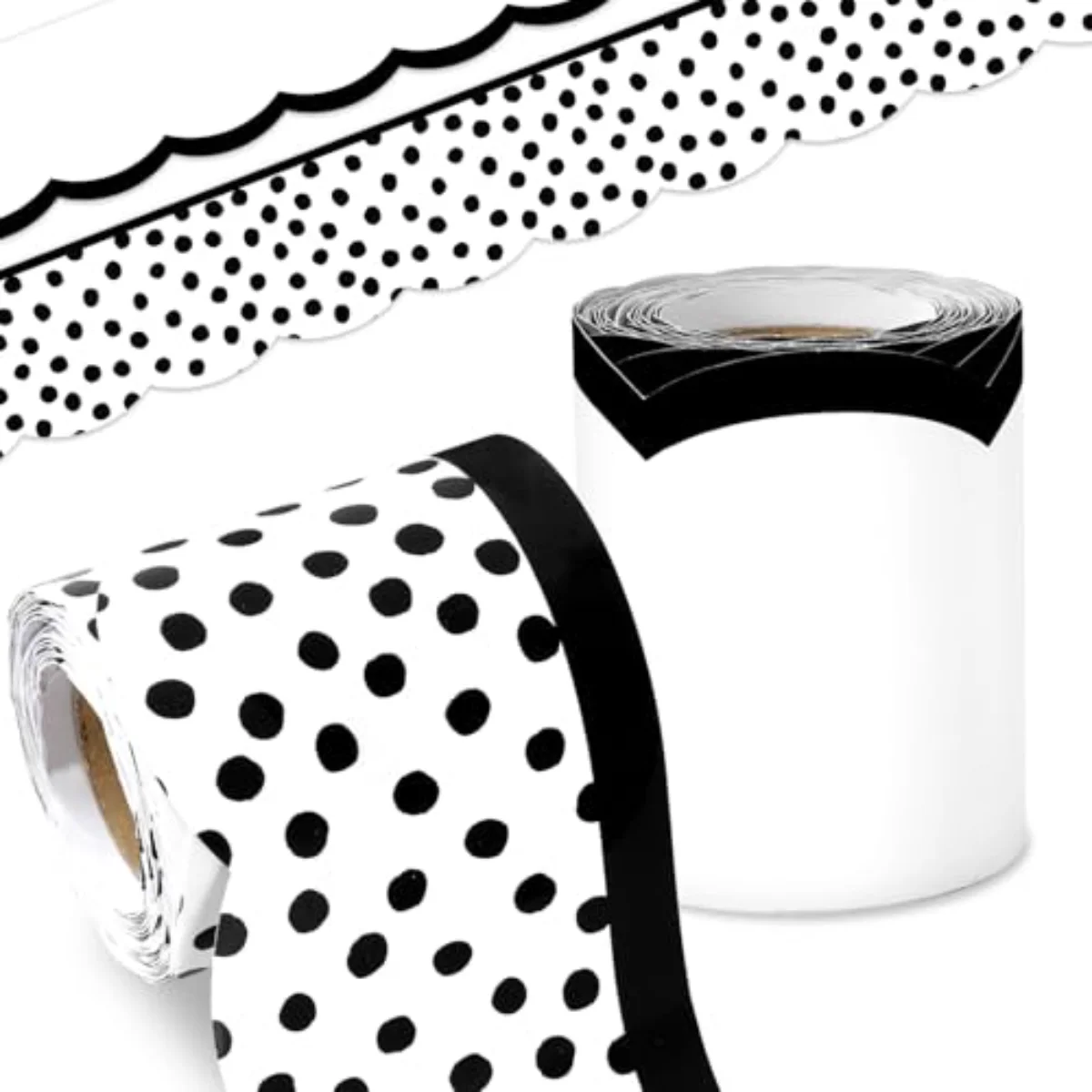 65.6ft Black and White Bulletin Board Borders Dot Patterned Die-Cut Rolled