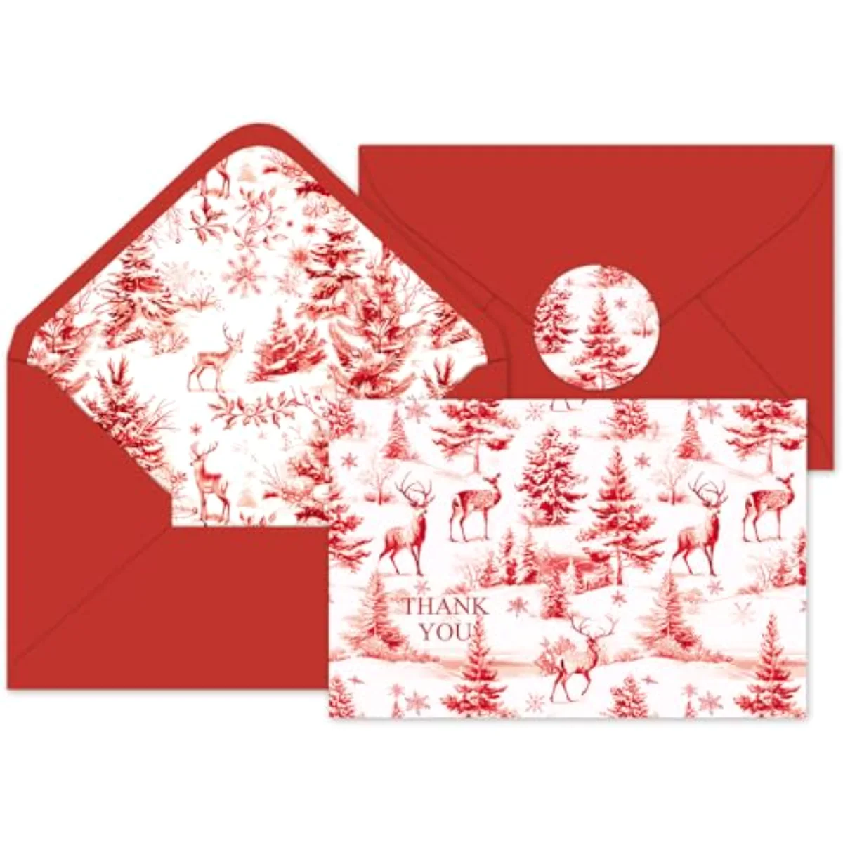 24Pcs Winter Thank You Cards with Envelopes Stickers Blank Note Cards Red