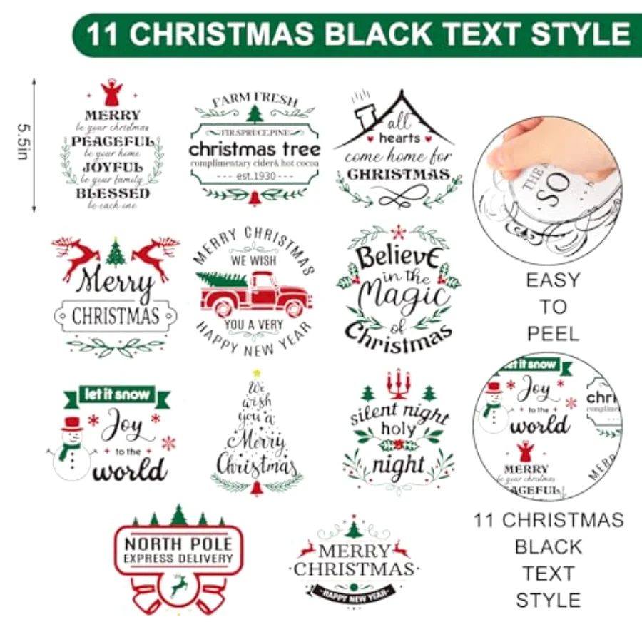 11 Sheets Christmas Vintage Word Rub On Transfer for Crafts Black Warm, view 2