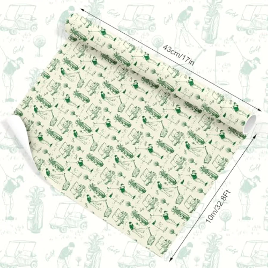 Golf Wrapping Paper -Mini Roll- 17 In x 32.8 Ft Green Sports Theme Gift, view 2