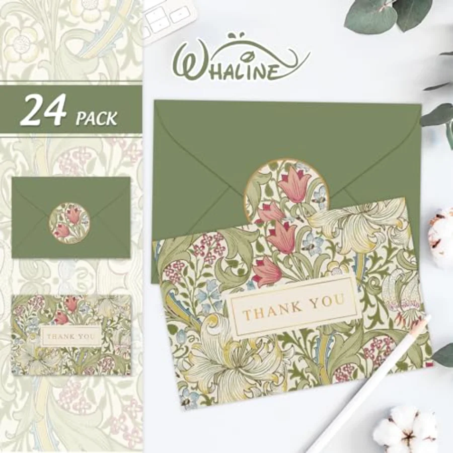 24 Pack Floral Gold Foil Thank You Cards with Envelope & Sticker, view 3