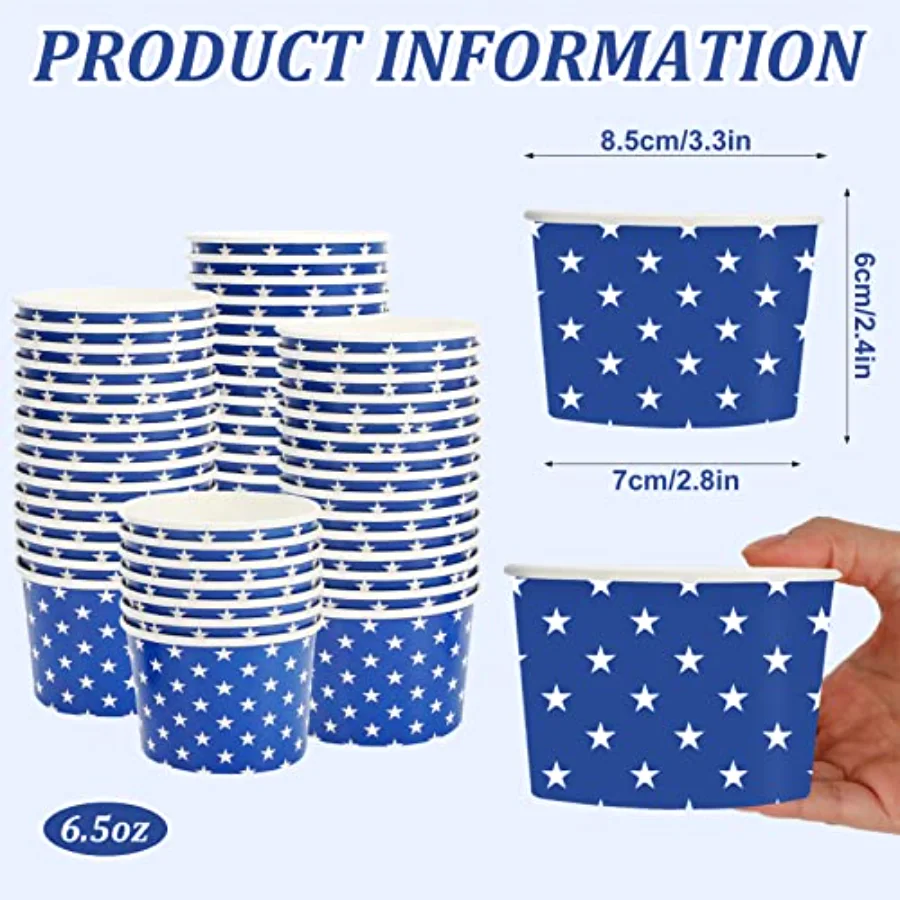 50Pcs Patriotic Treat Snack Cups 6.5 Oz Blue Star Disposable Paper Bowls, view 2