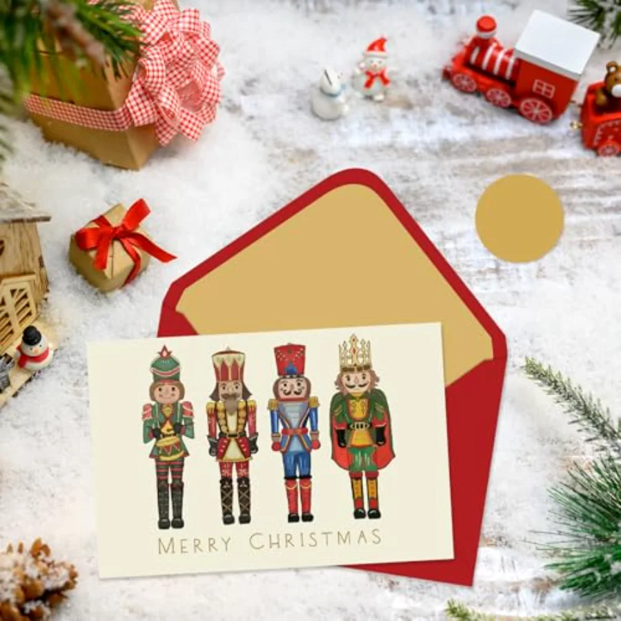 24 Pack Merry Christmas Greeting Cards Cartoon Nutcracker Blank Note Cards, view 4