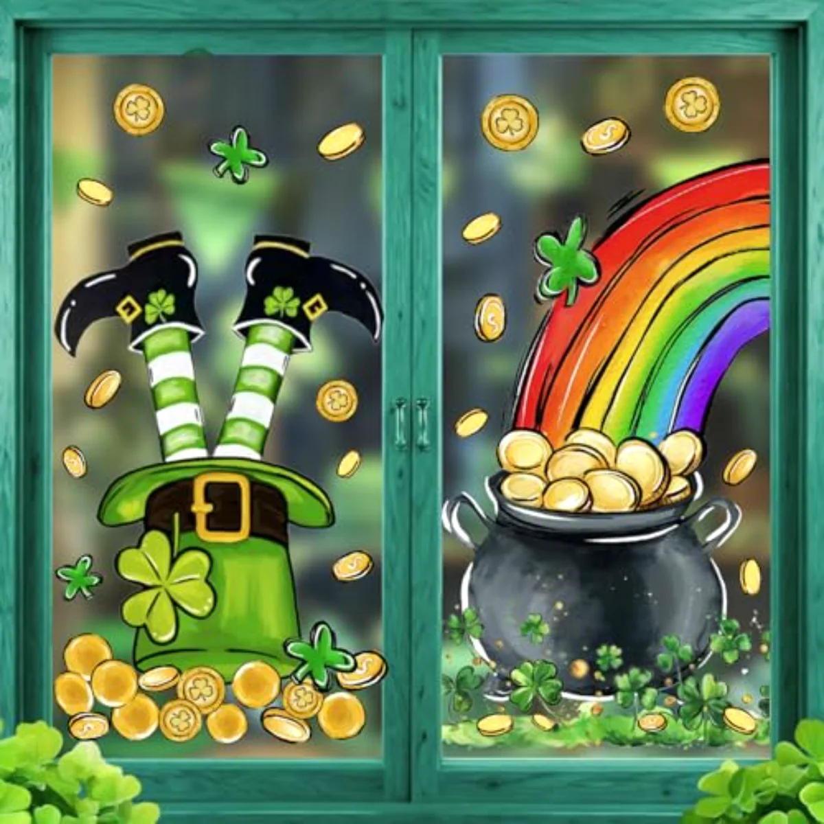 Large St. Patrick's Day Window Clings Green Shamrock Clover Gold Coin