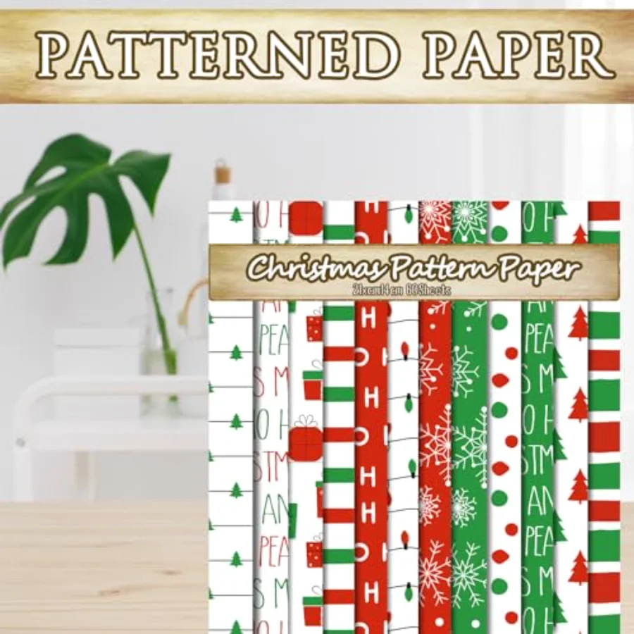 60Pcs Merry Christmas Pattern Paper HOHOHO Scrapbook Specialty Paper, view 4