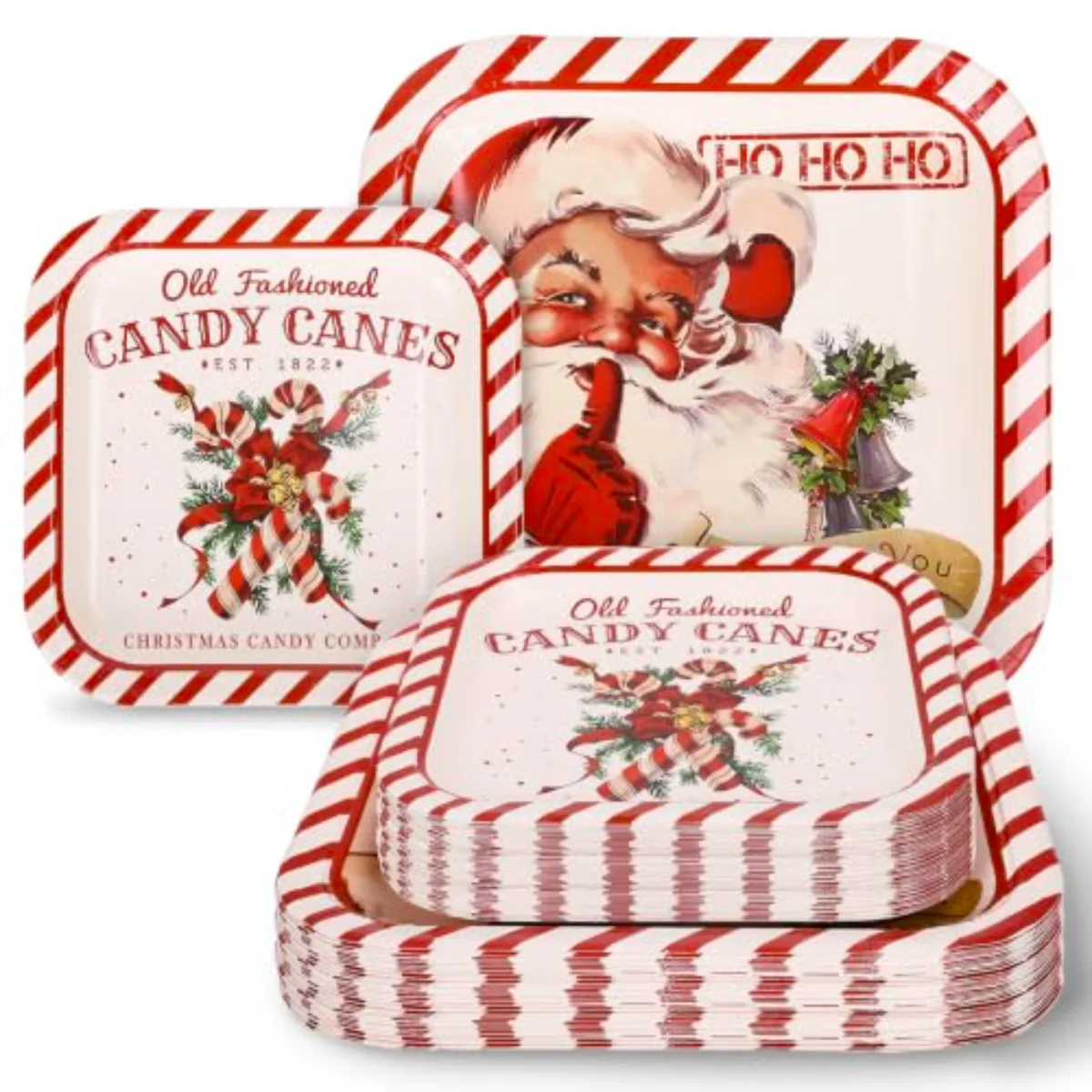 40Pcs Christmas Vintage Tableware Set Santa Candy Cane Stripe Paper Plates