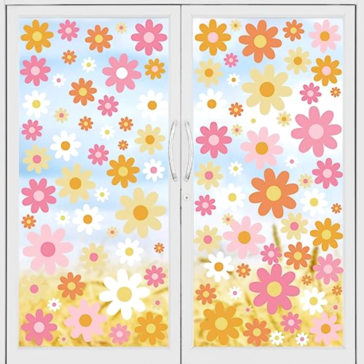 9 Sheet Retro Daisy Window Clings Groovy Boho Flower Window Decals