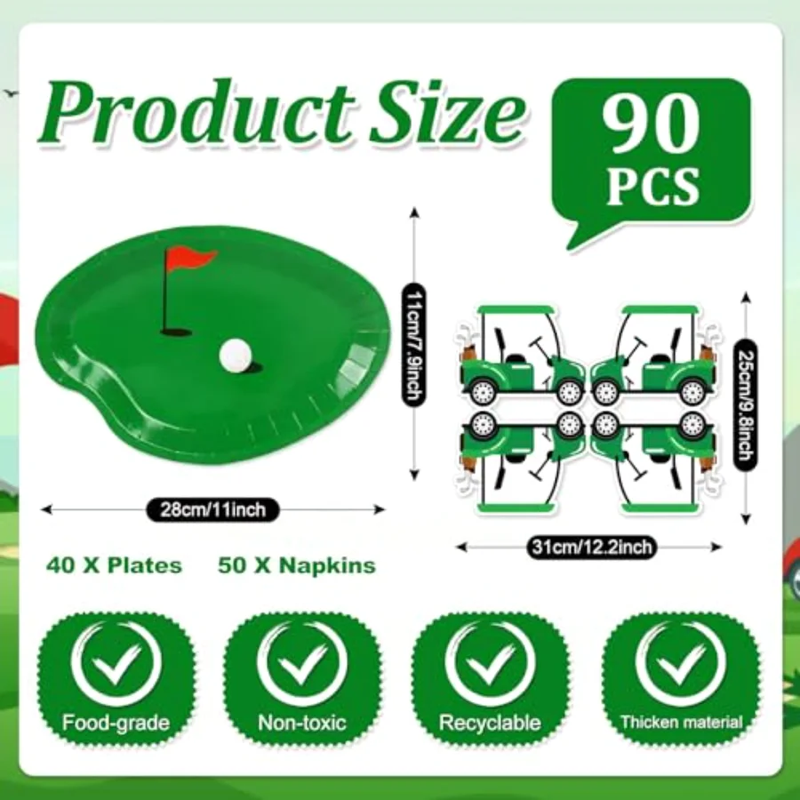 90Pcs Golf Party Plates Napkin Set, view 2