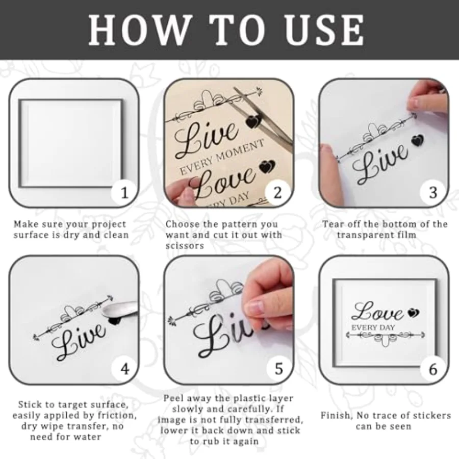 11 Sheets Vintage Word Rub on Transfers Decals for Crafts and Furniture, view 3