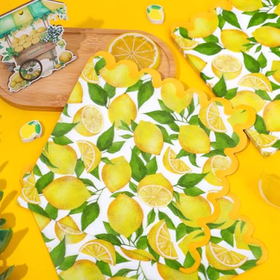 80Pcs Lemon Paper Napkins Watercolor Yellow Lemon Fruit Disposable Napkin, view 3