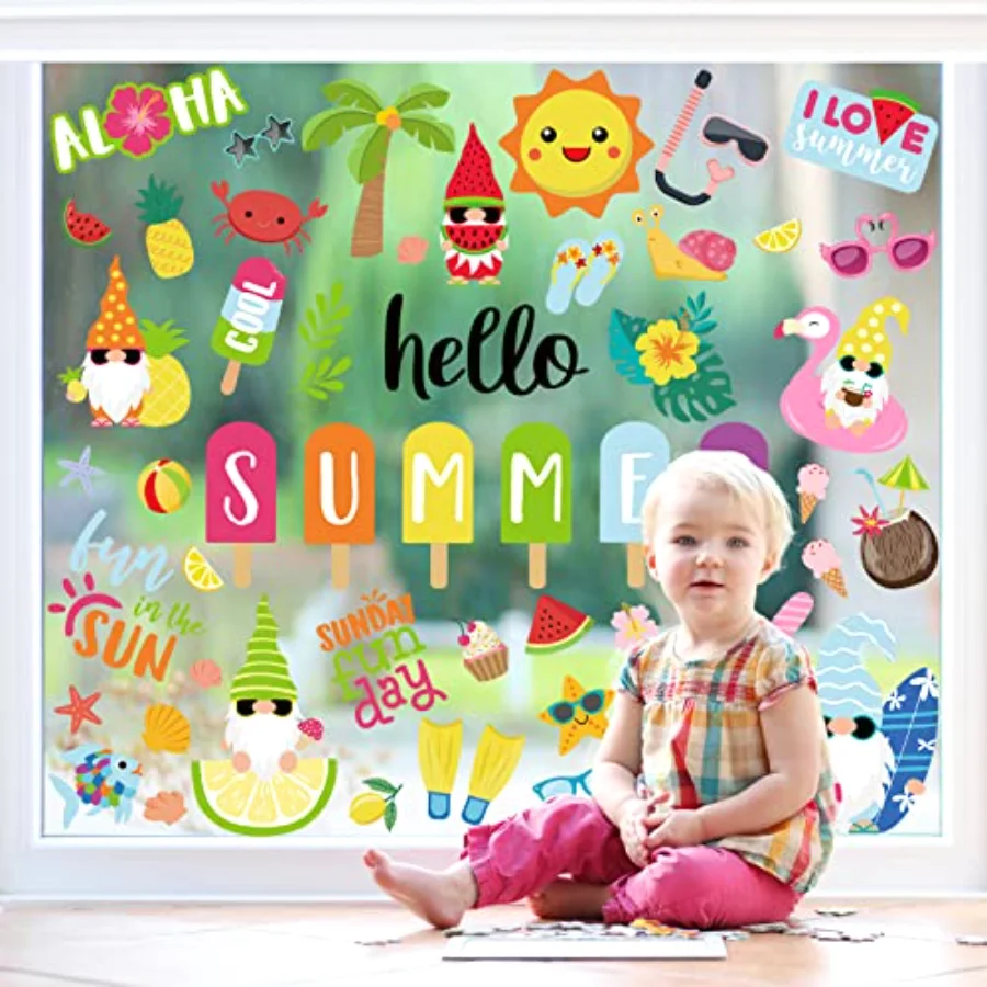9 Sheets Summer Window Clings, view 4