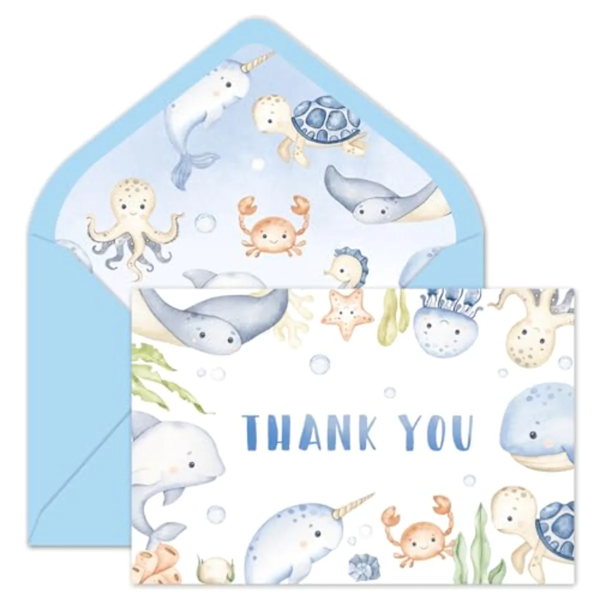 24Pcs Under the Sea Thank You Cards Watercolor Marine Animals Greeting
