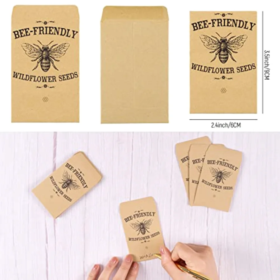 200 Pack Bee Friendly Self-Adhesive Coin Envelope Wildflower Seed Kraft, view 2